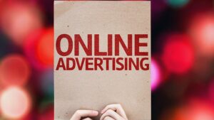 Online Advertising card with colorful background with defocused lights 1